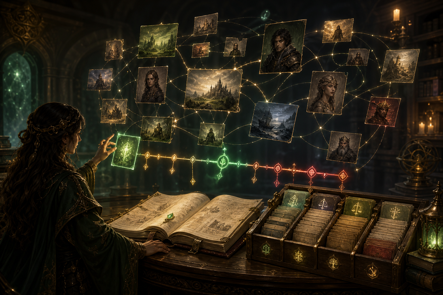 A magical archive of connected memories, lore, and character histories